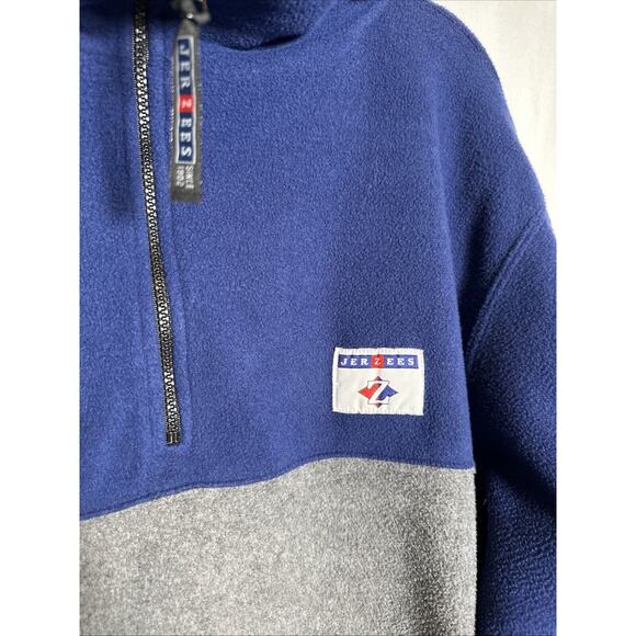 VTG JERZEES Sweater Men's L Blue Gray 1/4 Zip Heavy Fleece Pockets 90s - Picture 2 of 8